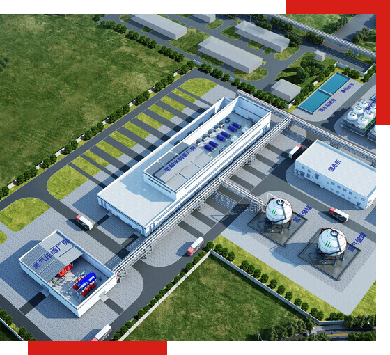 空分设备和工业气体厂家的生产基地鸟瞰图，展示制氮设备厂家、制氮机厂家和液氮厂家的现代化设施